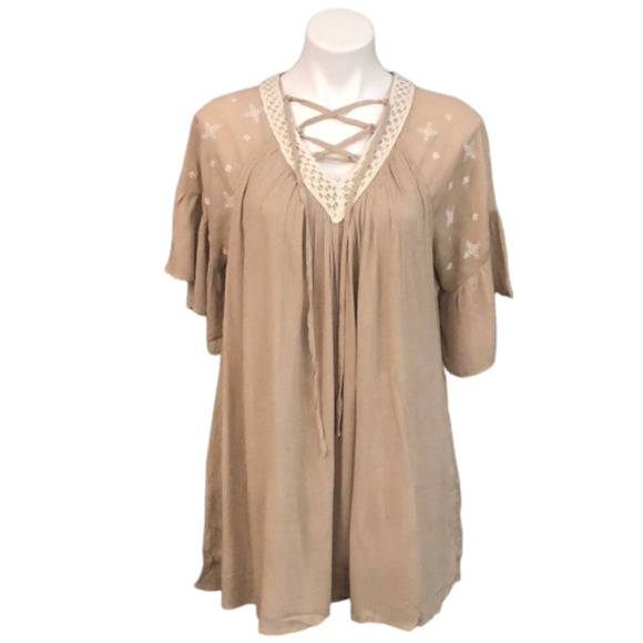 Lace up Boho Tunic Dress - Picture 1 of 6